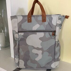 thirty-one Gray Camouflage Tote Backpack with Brown Handles